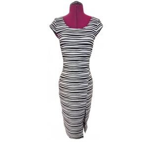 Brat Star Black and White Striped Midi Dress